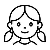 A girl with a ponytail is shown in a line drawing vector