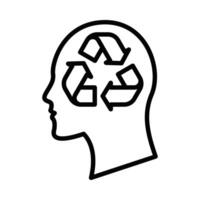 A black and white illustration of a head with a recycling symbol vector
