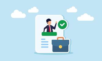 Businessman profile paper with briefcase and check mark illustration of new employee performance profile vector