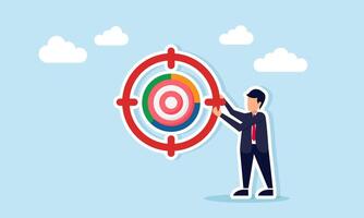 Businessman holding target icon with target board illustration of setting business target vector