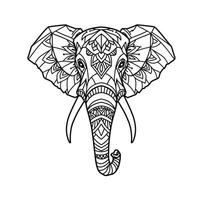 A detailed line art illustration of an elephant head adorned with mandala patterns. Black and white design suitable for coloring pages or prints. vector