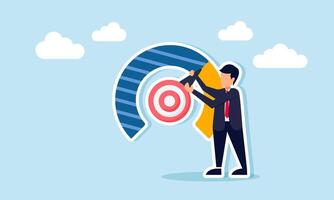 Businessman adjusting progress indicator needle marked with target board illustration of business target completion progress vector