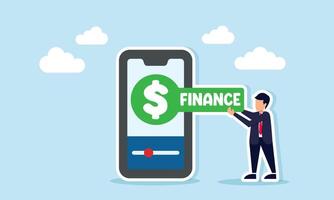 Businessman holding a board with dollar sign and finance text beside smartphone illustrating digital archiving and documentation of financial data vector