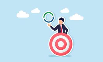 Businessman emerging from behind target board showing continuous icon illustration of business target renewal vector
