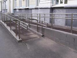 ramp with metal railings for disabled people, copy space photo