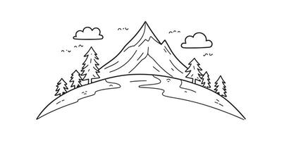 A mountain landscape with trees and a river vector