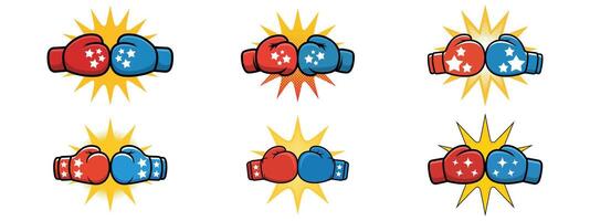 Four boxing gloves with stars and rays vector