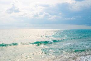 Seascape. Beautiful sea with waves and sky with clouds on a cloudy autumn day. photo