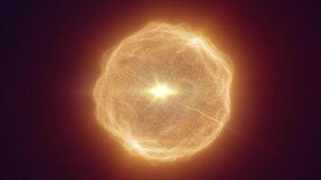 Glowing yellow-orange digital sphere radiating heat and intensity, symbolizing futuristic combustion, energy flow, and solar-like power video