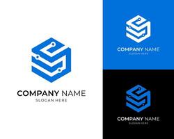 Tech Circuit Connection Hexagon Modern For Technology Cyber Security Logo Design Illustration vector