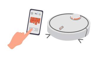Robot Vacuum Cleaner, Smart Wireless Robotic Household Appliance Isolated On White Background. Automatic Machine With Remote Control and Artificial Intelligence vector