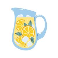 Glass of lemonade with a lemon slice and a stripped straw. Summer drink. Refreshing beverage. Isolated flat hand drawn illustration. vector