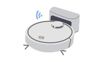 Robot Vacuum Cleaner, Smart Wireless Robotic Household Appliance Isolated On White Background. Automatic Machine vector