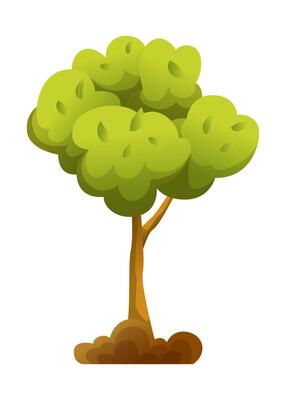 Cartoon of a tree with green leaves on a white background