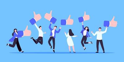 Customer feedback, employee or client satisfaction rating review with good symbols - thumb up business concept. vector