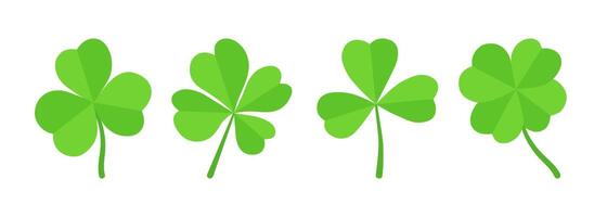 Lucky four, three clover shamrock leaf icon flat style set. vector