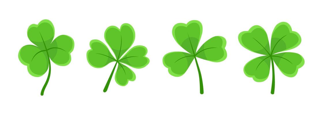 Lucky four, three clover shamrock leaf icon flat style illustration set