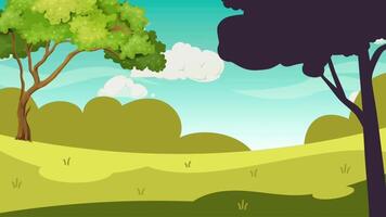 Animated Forest Scene with Clouds and Tree Silhouette video