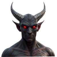 3D Render of a Demon with Horns and Glowing Eyes png