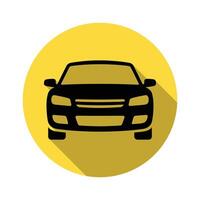 Black Car Front View Icon on Yellow Circle with Long Shadow Design vector