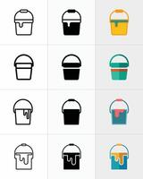 Paint Bucket Icon Set, Color Buckets, Graphic, Line Style, Minimalist Design vector