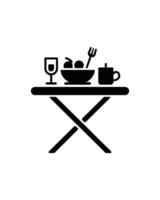 Black and White Icon Table Setting with Wine Glass, Mug, Fruit Bowl, Fork vector