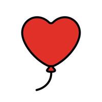 Cartoon Style Red Heart Balloon with Black Outline and Curved String Illustration vector
