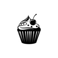 Cupcake Icon with Cherry Topping on Transparent Background, Dessert Silhouette vector