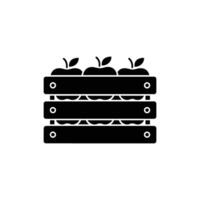 Apples with Leaves in a Wooden Crate Illustration Design vector