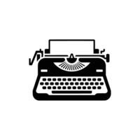 Retro Typewriter Machine with Paper Sheet Black Silhouette on Transparent vector