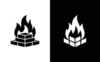 Abstract Block Pyramid with Fire Icon in Black and White Inverted Colors vector
