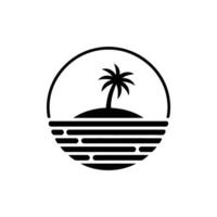 Minimalist Black and White Island Icon Palm Tree Silhouette and Horizontal Lines vector