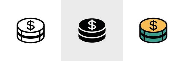 Stacked Currency Coins Icons with Dollar Symbol isolated on a White Background vector