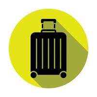 Rolling Suitcase Icon on Yellow Circle Background with Long Shadow Visualized Simply vector