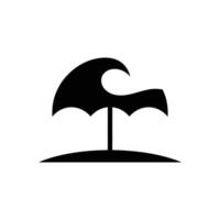 Black Silhouette of Beach Umbrella with Wave on an Islet Isolated on White vector