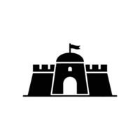 Dark Sandcastle Icon with Flag Isolated on Transparent Background, Solid Shape vector
