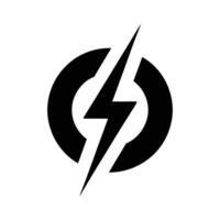 Black Lightning Bolt Symbol Intersecting a Circular Shape on White Background, Minimalist Style vector
