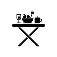 Table Icon Showing Wine Glass, Bowl of Fruit, Fork, and Mug vector