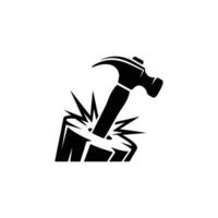 Hammer Hitting Wood Log Splintering in Black and White with Transparent Background vector