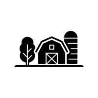 Barn With Tree and Silo Icon on White Backdrop, Farmhouse Structure Outline vector