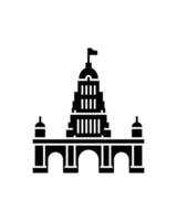 Black Silhouette of Historic Domed Building with Archways and Flying Flag Design vector