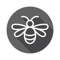 Bee Icon on Gray Circle Background with Long Shadow Line Art Style vector