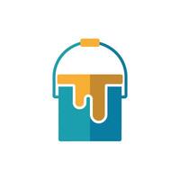 Paint Bucket Dripping with Paint, Blue Container, Handle and Dripping Icon, White Background vector