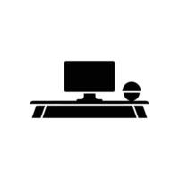 Black Silhouette of a Computer Monitor, Desk, and Sphere on White Background vector