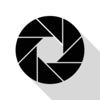 Black Camera Aperture Icon with Shadow on White Background, Lens Diaphragm vector