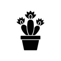 Silhouette of Potted Cactus with Three Blooms, Simple Black and White Design vector