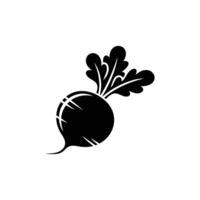 Black Beetroot Icon with Leafs on Transparent Background, Vegetable Symbol vector