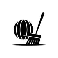 Stylized Broom and a Globe Icon Design, Black and White Flat vector