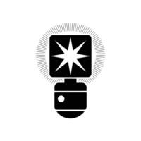 Black and White Icon of a Flashlight with Starburst Lens and Rays vector