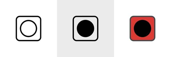 Square circle outline icon, black filled circle square shape, solid red rounded square vector